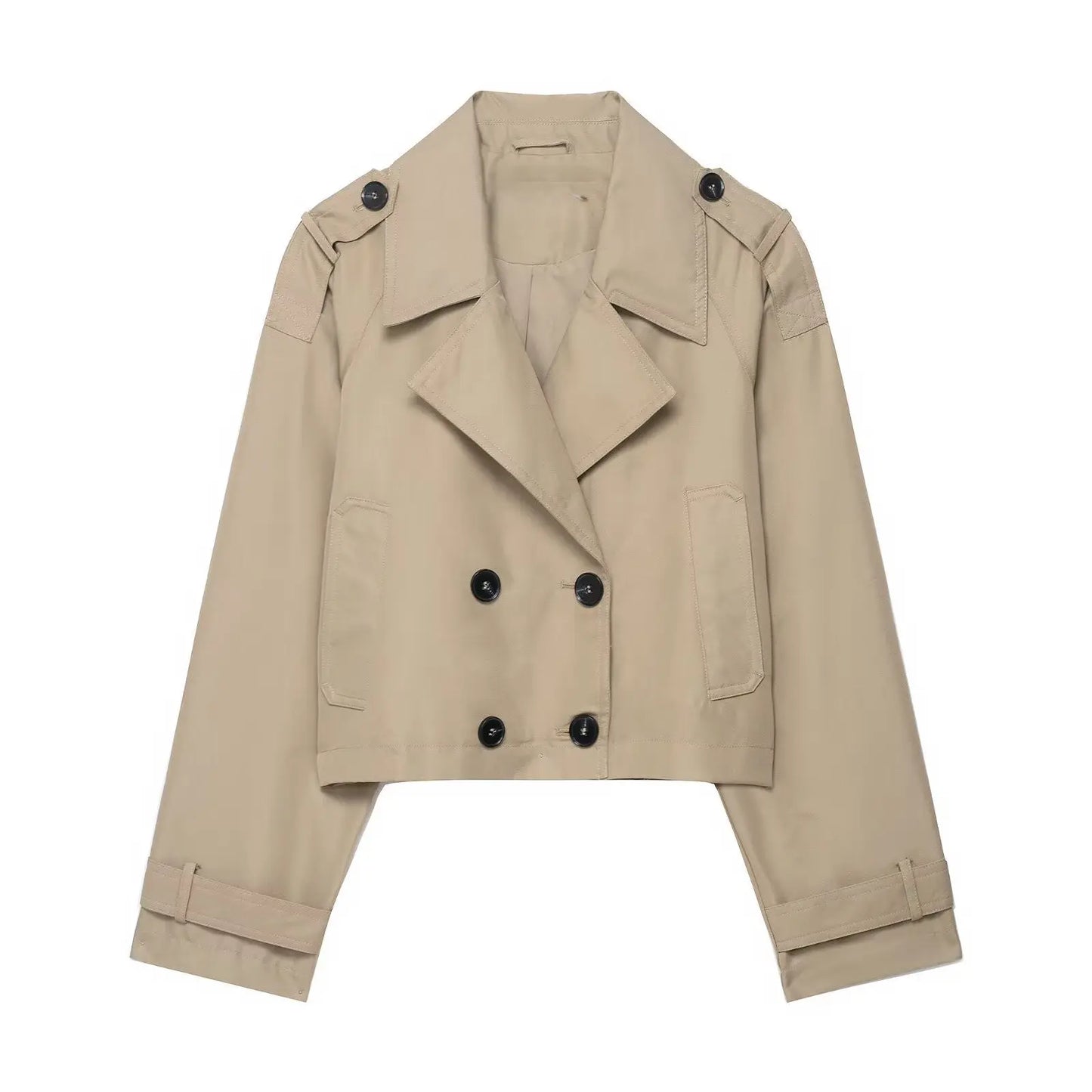 Women Clothing Top Product Casual Double Breasted Short Trench Coat Wanita Store