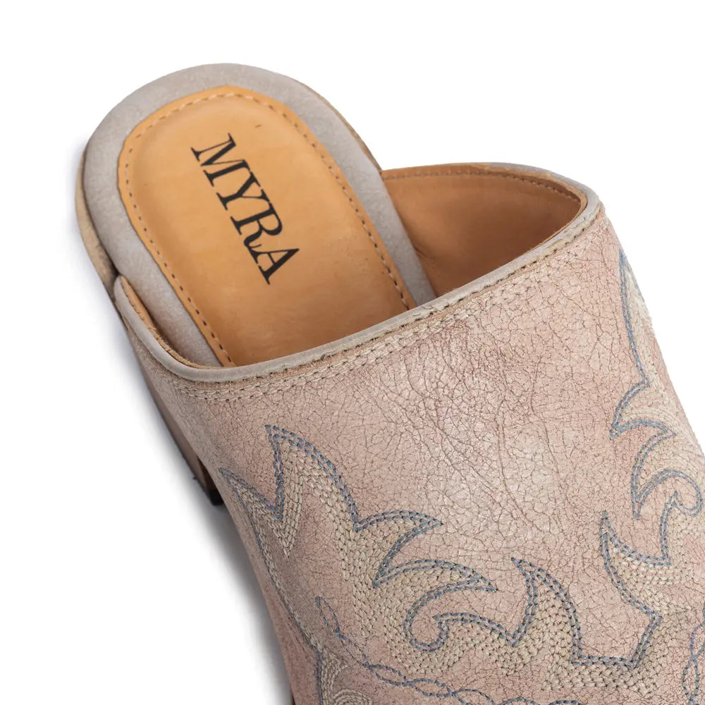 Myra El Paso Ivory Embroidered Mules for Women Pointed Toe, Low Block Heel Western Leather Shoes Myra USA