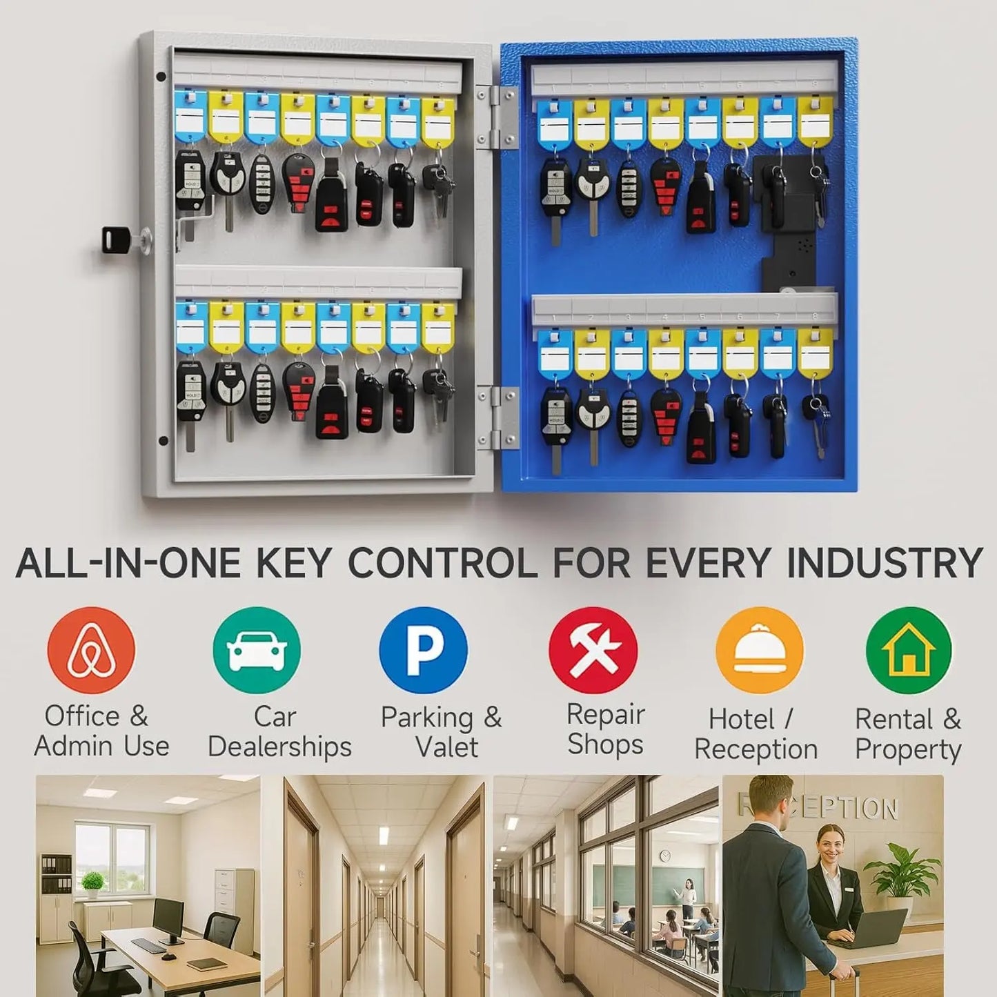 32-Key Smart Key Lock Box with Key Management App(Track Key Borrow/Return), Keypad, Bluetooth & Wifi Unlock (Sold Separately), Wall-Mount Commercial Key Cabinet for School, Rental, Office