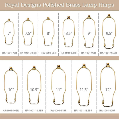HA-1001-7BR-1 Heavy Duty Harp for Lamp Shade Holder, 7 Inch, Polished Brass Base