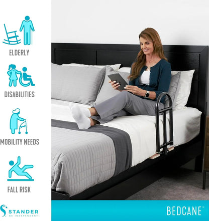 Bedcane, Adult Bed Rail and Support Handle, Bedside Safety Elderly Stand Assist with Organizer Pouch, ASTM Safety Approved Bedrail