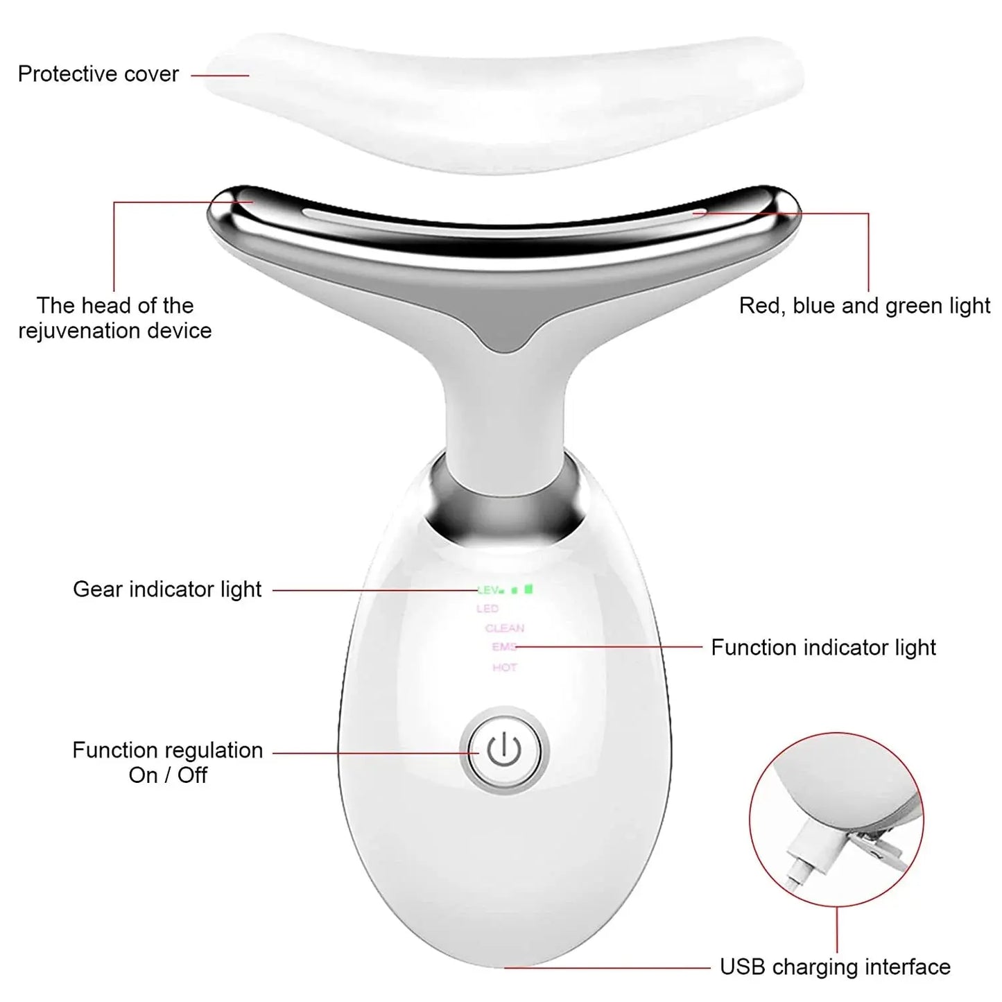 Firming Removal Device for Neck Face, Facial and Neck Massage Kit, Double Chin Reducer Vibration Massager for Skin Care,Improve, Firm, and Smooth, White
