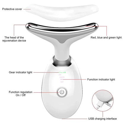 Firming Removal Device for Neck Face, Facial and Neck Massage Kit, Double Chin Reducer Vibration Massager for Skin Care,Improve, Firm, and Smooth, White