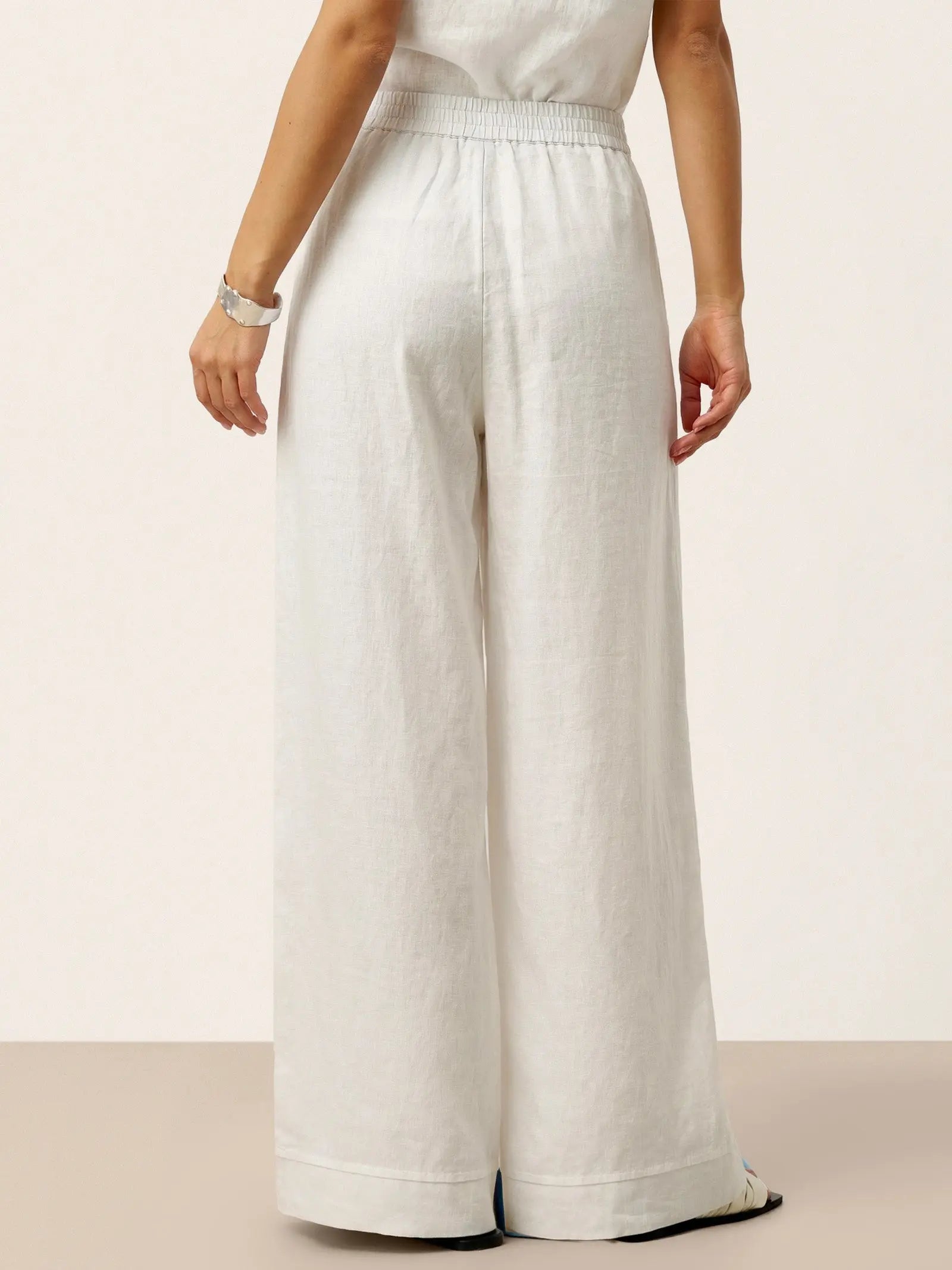 100% Linen Sculpted Pleat Elasticated Back Relaxed Pants VERIDIANA LINTICO