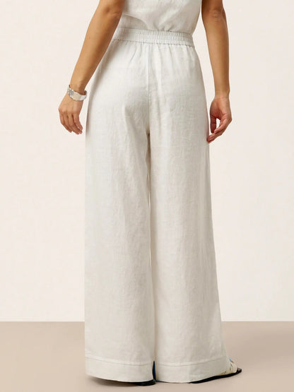 100% Linen Sculpted Pleat Elasticated Back Relaxed Pants VERIDIANA LINTICO