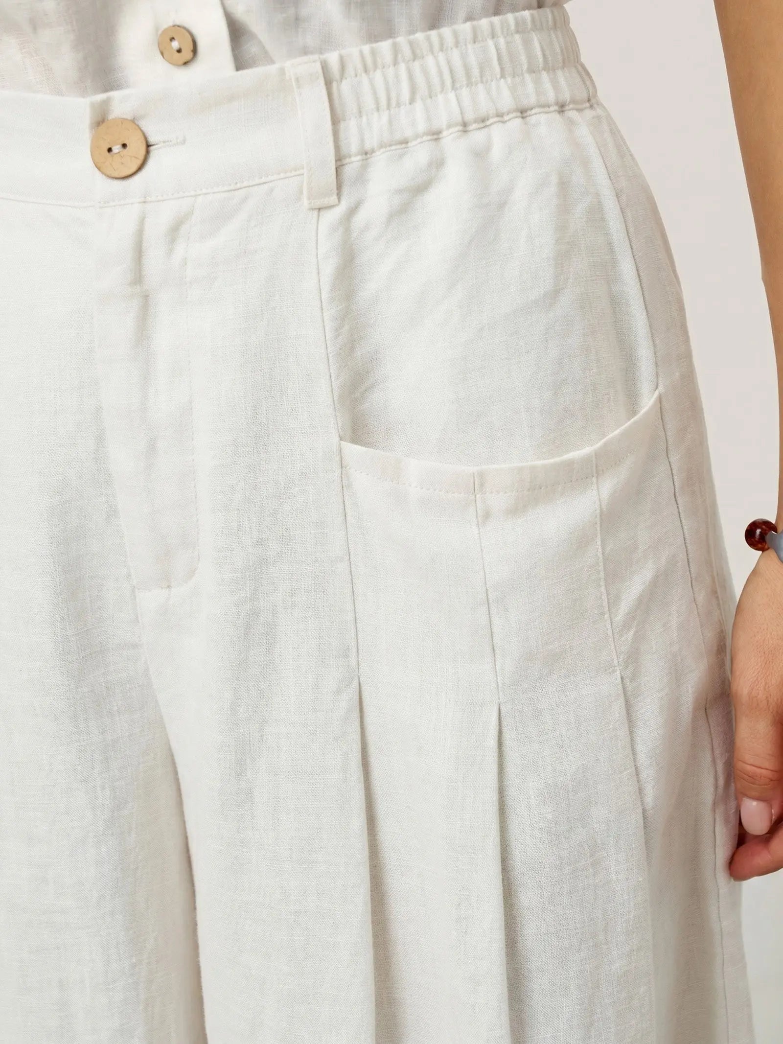 100% Linen Sculpted Pleat Elasticated Back Relaxed Pants VERIDIANA LINTICO