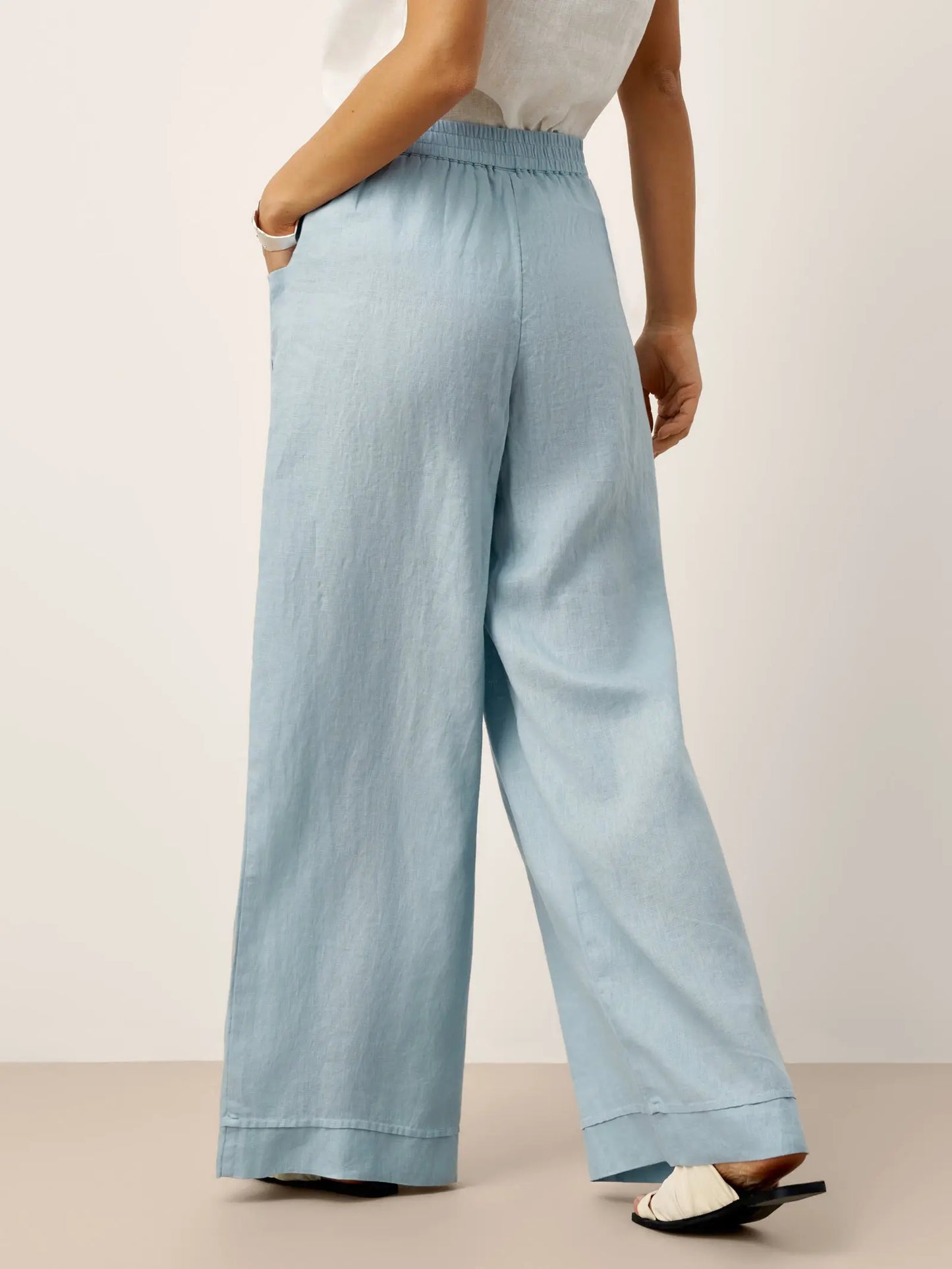 100% Linen Sculpted Pleat Elasticated Back Relaxed Pants VERIDIANA LINTICO