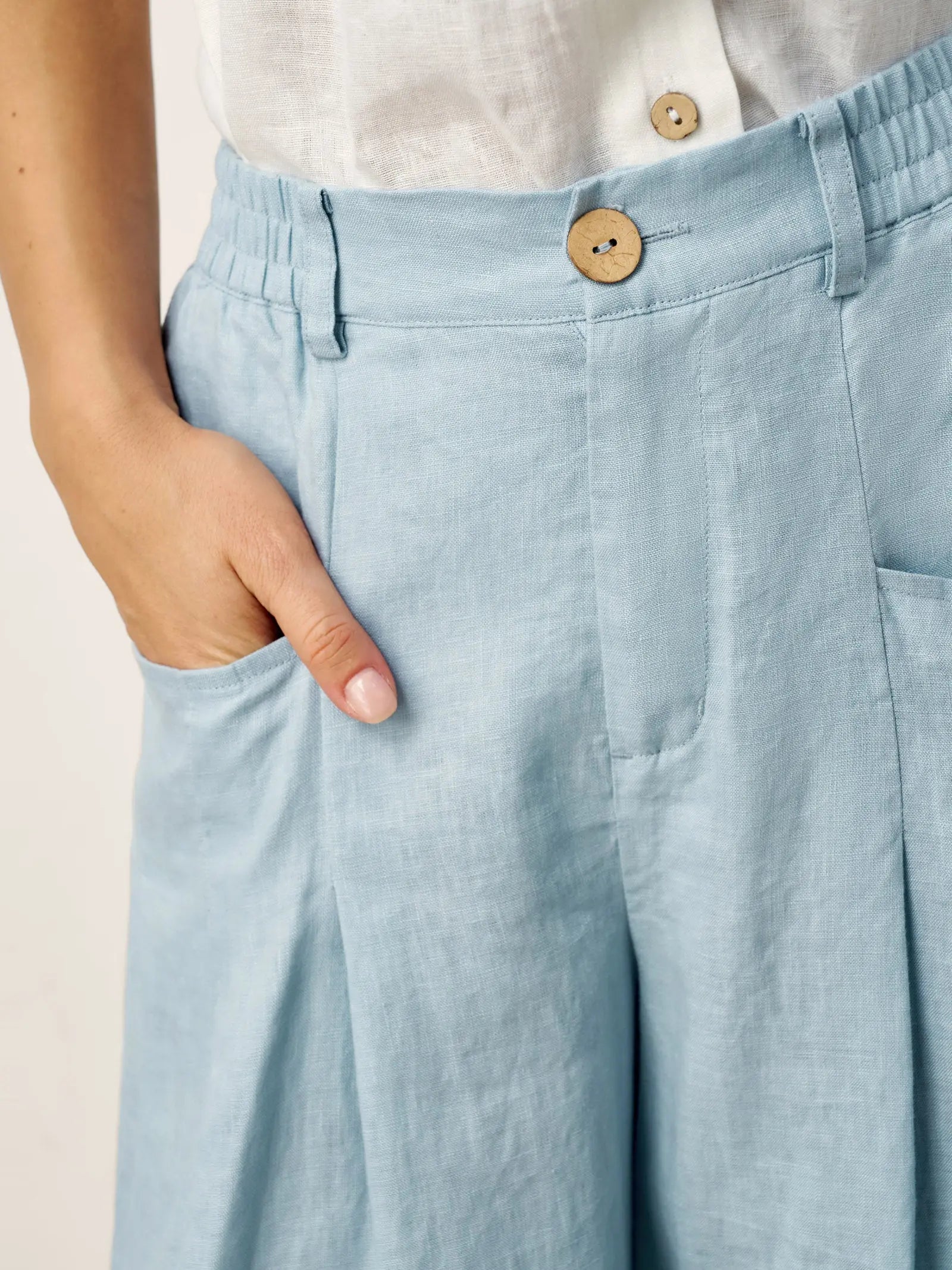 100% Linen Sculpted Pleat Elasticated Back Relaxed Pants VERIDIANA LINTICO