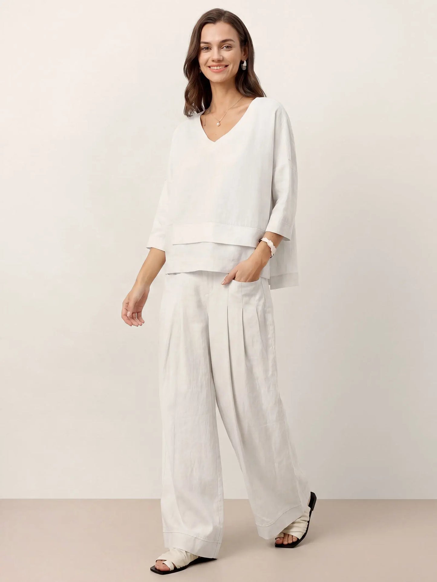 100% Linen Sculpted Pleat Elasticated Back Relaxed Pants VERIDIANA LINTICO