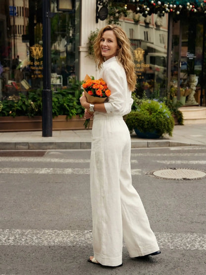 100% Linen Sculpted Pleat Elasticated Back Relaxed Pants VERIDIANA LINTICO