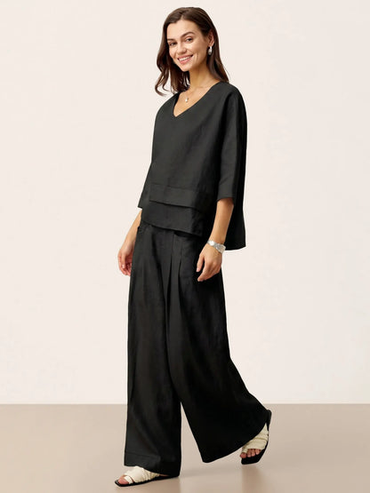 100% Linen Sculpted Pleat Elasticated Back Relaxed Pants VERIDIANA LINTICO
