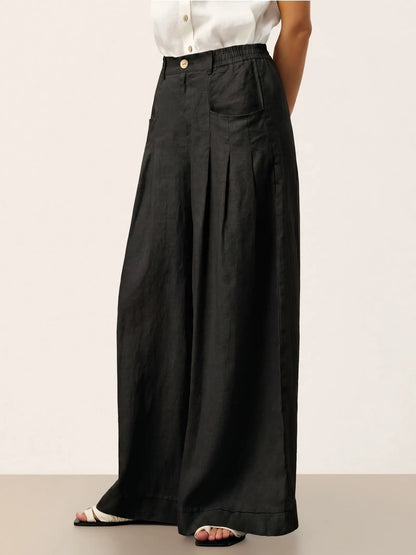 100% Linen Sculpted Pleat Elasticated Back Relaxed Pants VERIDIANA LINTICO