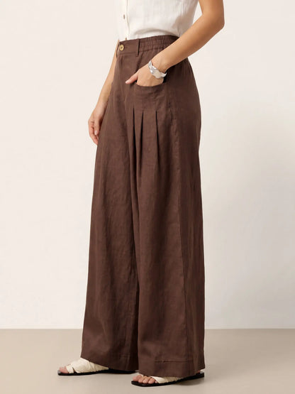100% Linen Sculpted Pleat Elasticated Back Relaxed Pants VERIDIANA LINTICO