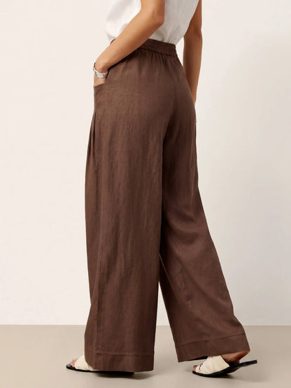 100% Linen Sculpted Pleat Elasticated Back Relaxed Pants VERIDIANA LINTICO