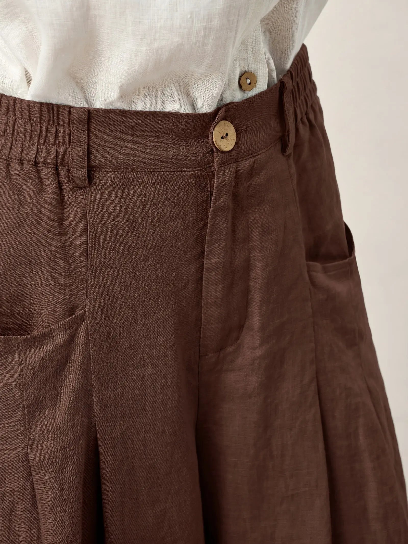 100% Linen Sculpted Pleat Elasticated Back Relaxed Pants VERIDIANA LINTICO
