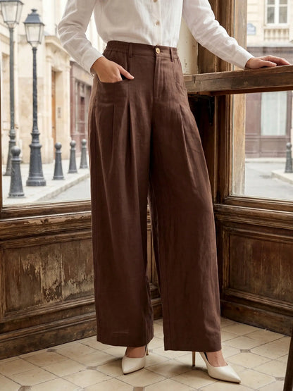 100% Linen Sculpted Pleat Elasticated Back Relaxed Pants VERIDIANA LINTICO