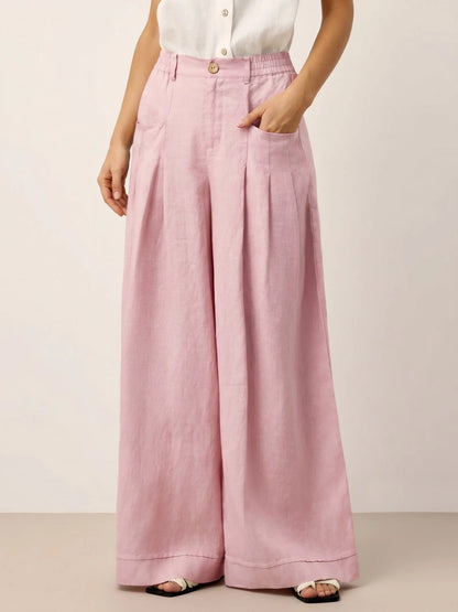 100% Linen Sculpted Pleat Elasticated Back Relaxed Pants VERIDIANA LINTICO