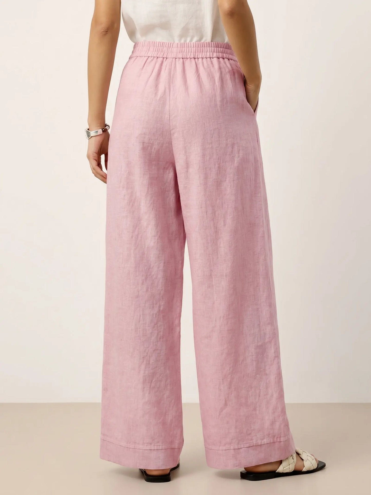 100% Linen Sculpted Pleat Elasticated Back Relaxed Pants VERIDIANA LINTICO