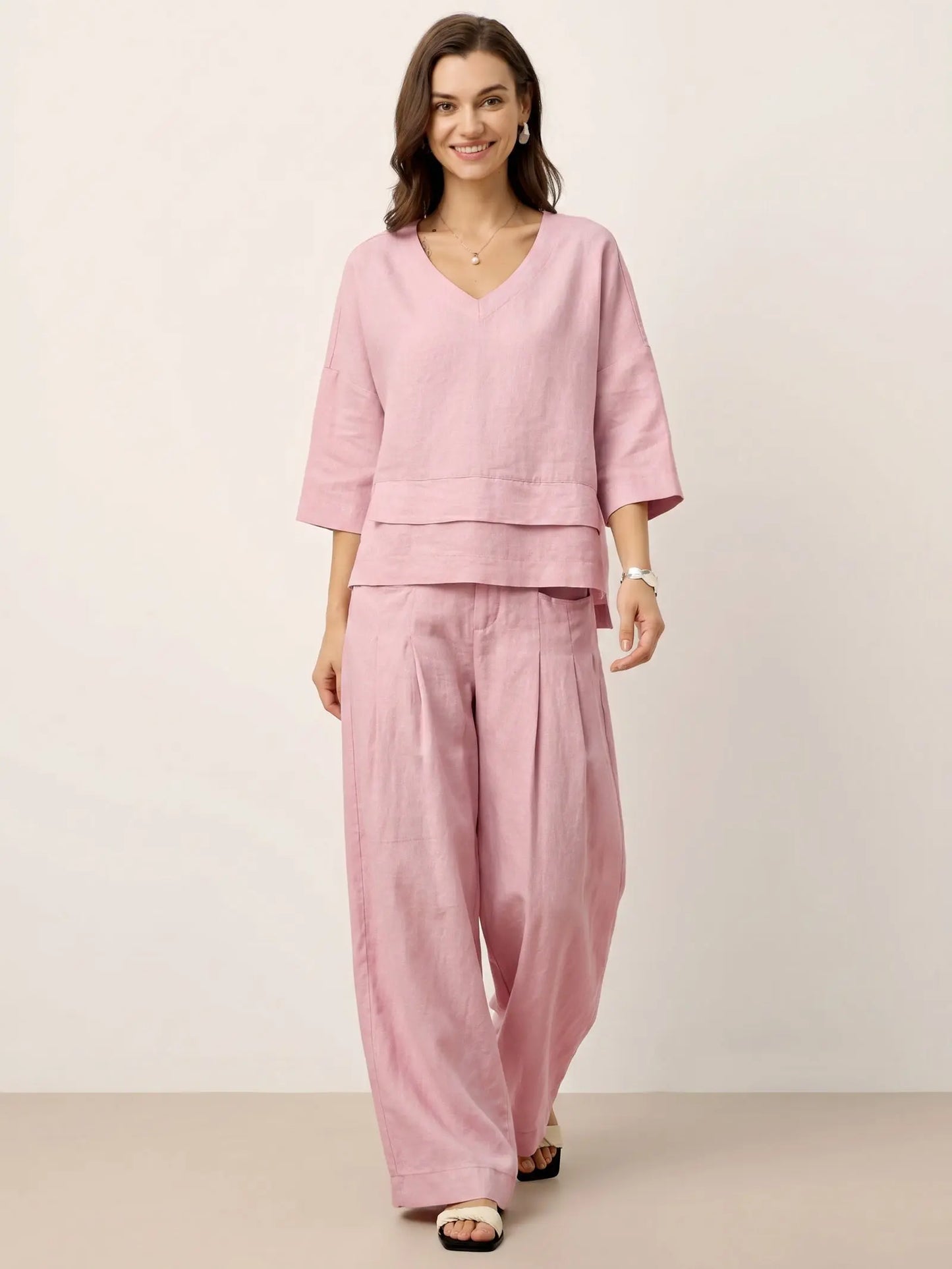 100% Linen Sculpted Pleat Elasticated Back Relaxed Pants VERIDIANA LINTICO