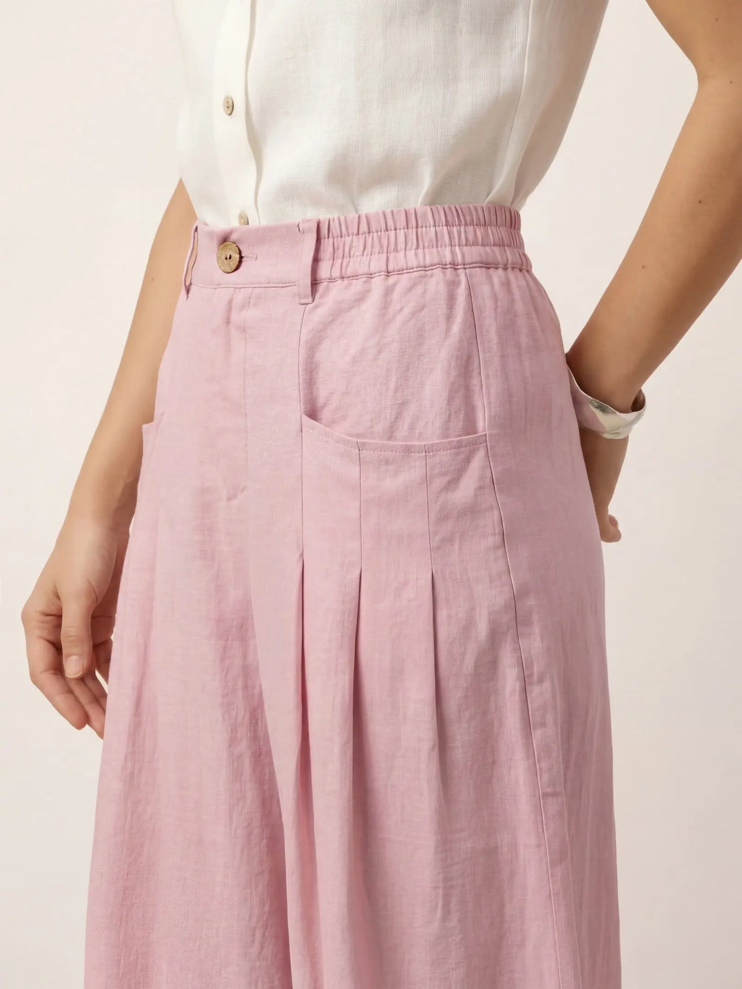 100% Linen Sculpted Pleat Elasticated Back Relaxed Pants VERIDIANA LINTICO