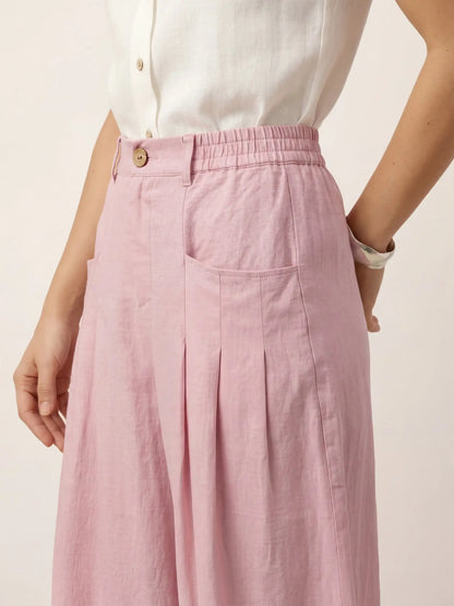 100% Linen Sculpted Pleat Elasticated Back Relaxed Pants VERIDIANA LINTICO