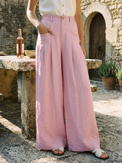 100% Linen Sculpted Pleat Elasticated Back Relaxed Pants VERIDIANA LINTICO