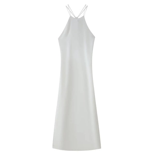 Women Clothing Products Back Decorative Satin Sling Dress Wanita Store
