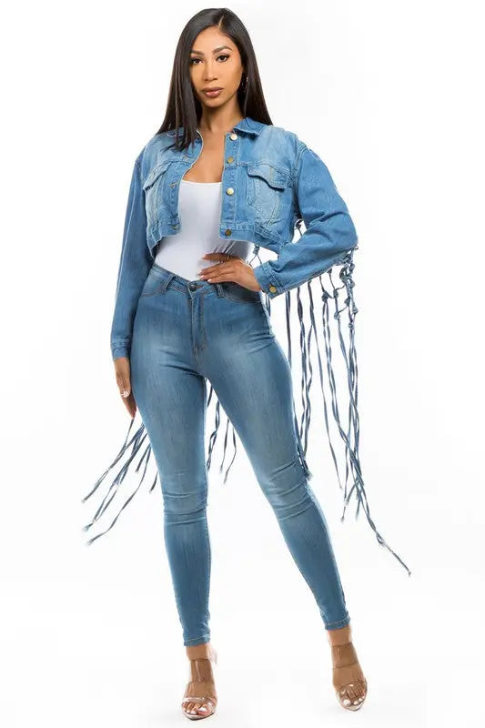 WOMEN FASHION DENIM CROP JACKET BY CLAUDE