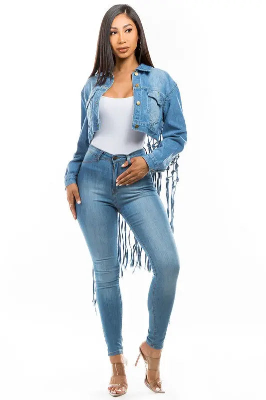 WOMEN FASHION DENIM CROP JACKET BY CLAUDE