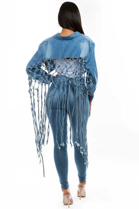 WOMEN FASHION DENIM CROP JACKET BY CLAUDE