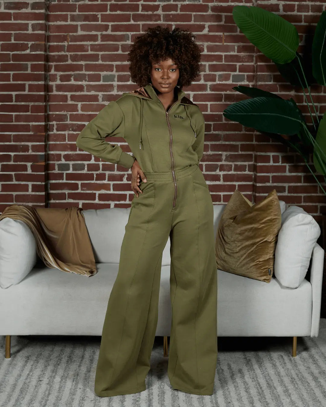 Green Satin Lined Jumpsuit KINApparel