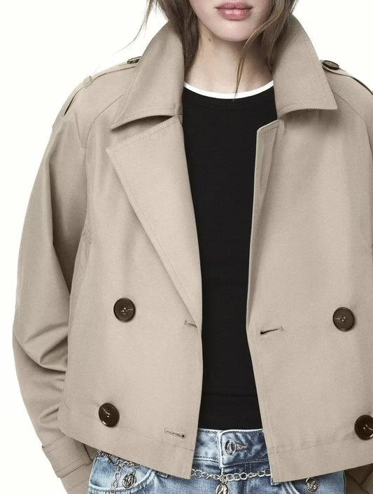 Women Clothing Top Product Casual Double Breasted Short Trench Coat Wanita Store