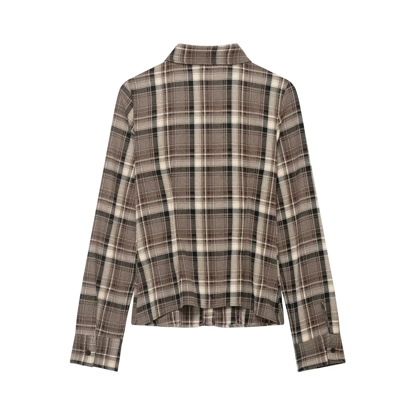 Women Clothing Top Product Slim Fit Plaid Shirt Wanita Store