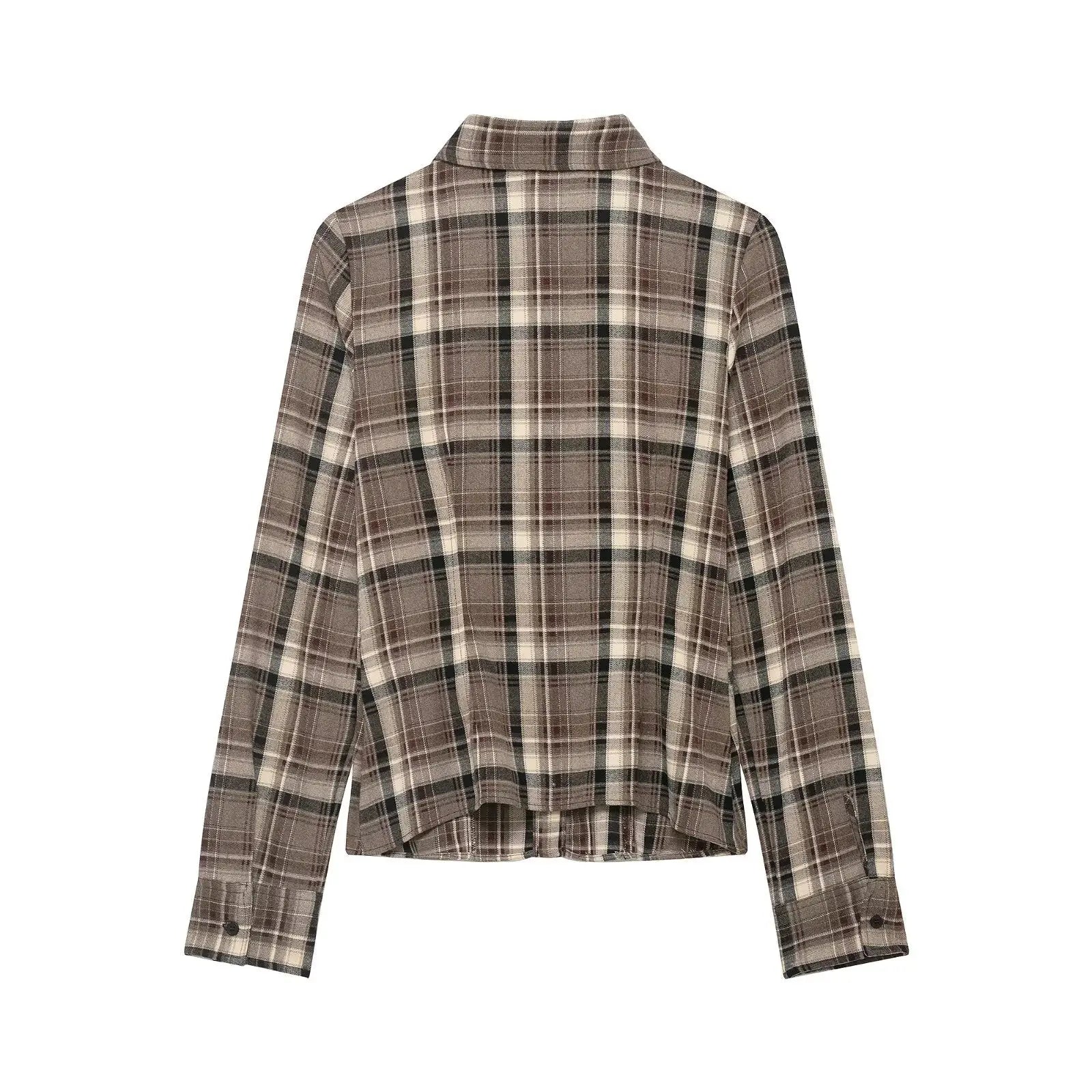 Women Clothing Top Product Slim Fit Plaid Shirt Wanita Store