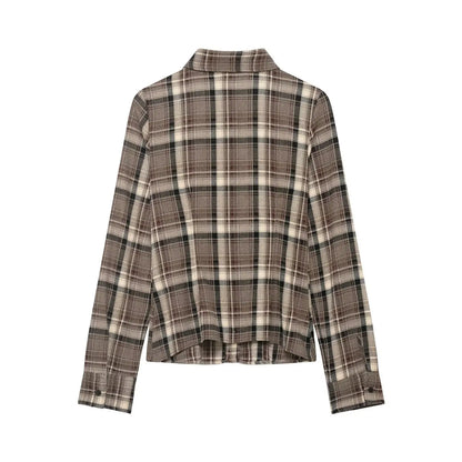 Women Clothing Top Product Slim Fit Plaid Shirt Wanita Store