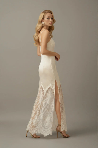 Chantilly Lace Long Robe with Silky Satin Lace Nightgown - next day shipping SelenaHuanStudio