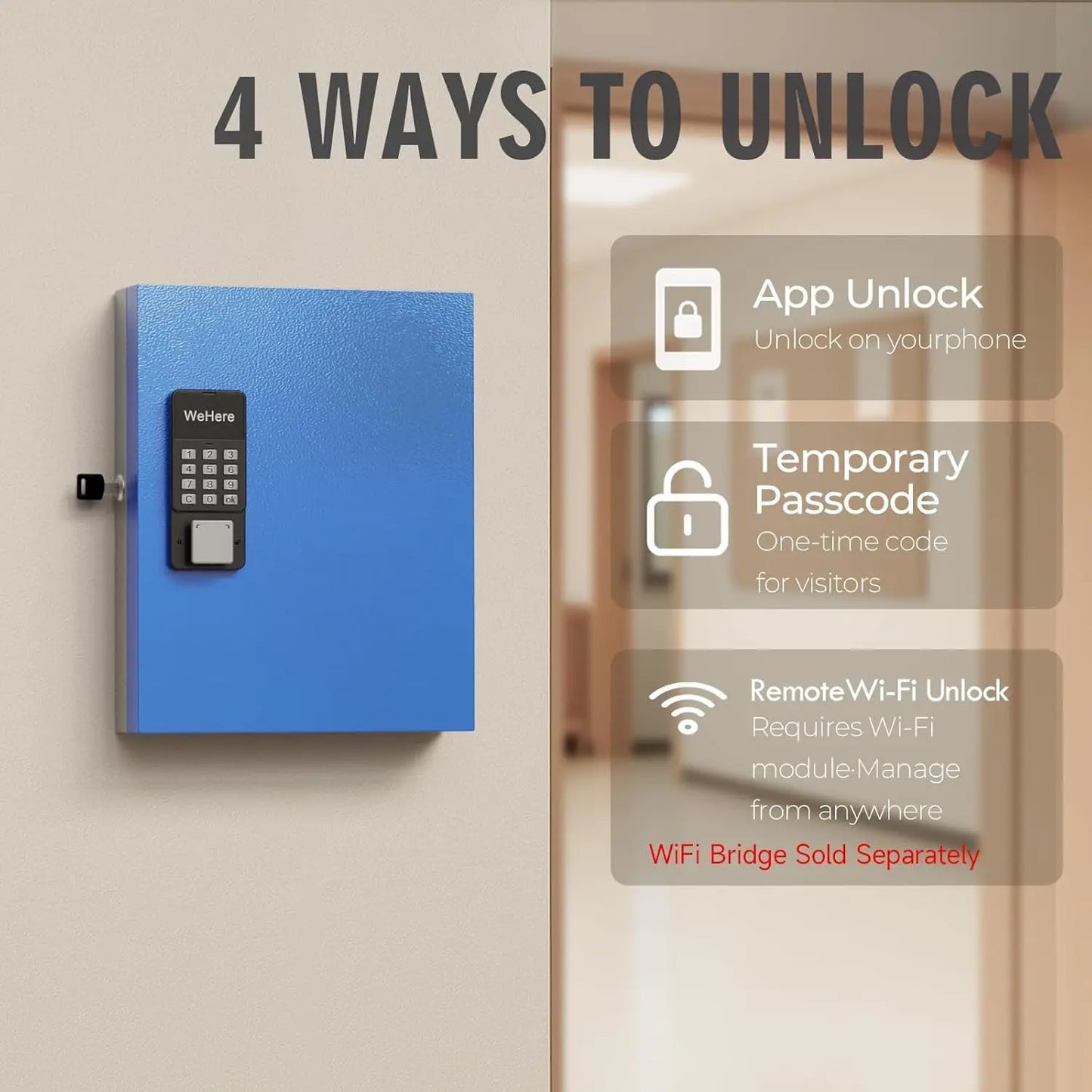 32-Key Smart Key Lock Box with Key Management App(Track Key Borrow/Return), Keypad, Bluetooth & Wifi Unlock (Sold Separately), Wall-Mount Commercial Key Cabinet for School, Rental, Office