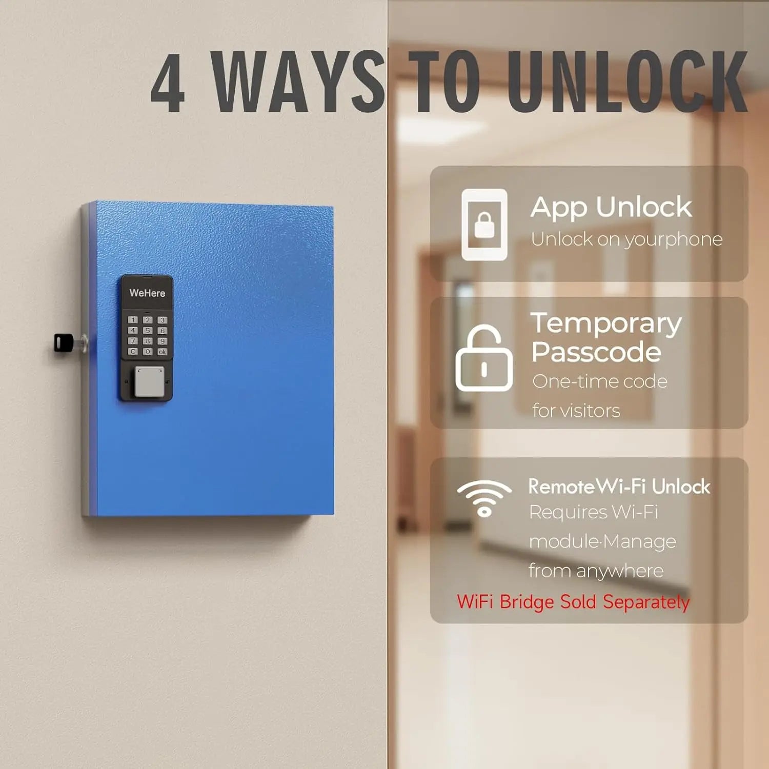 32-Key Smart Key Lock Box with Key Management App(Track Key Borrow/Return), Keypad, Bluetooth & Wifi Unlock (Sold Separately), Wall-Mount Commercial Key Cabinet for School, Rental, Office