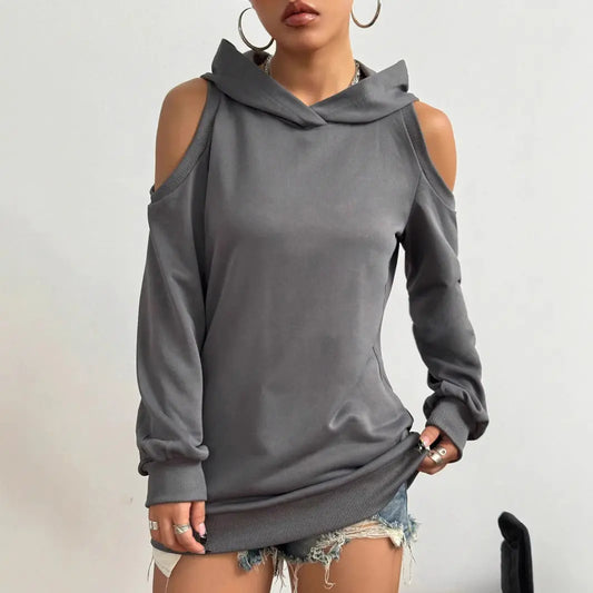 Autumn And Winter Solid Color Off-the-shoulder Hooded Women's Fashion Sweater My Store