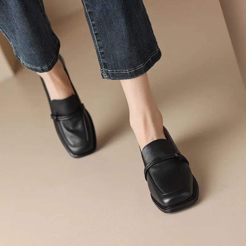 Women’s Retro Minimalist Mid-Heel Leather Shoes FitiqueFit