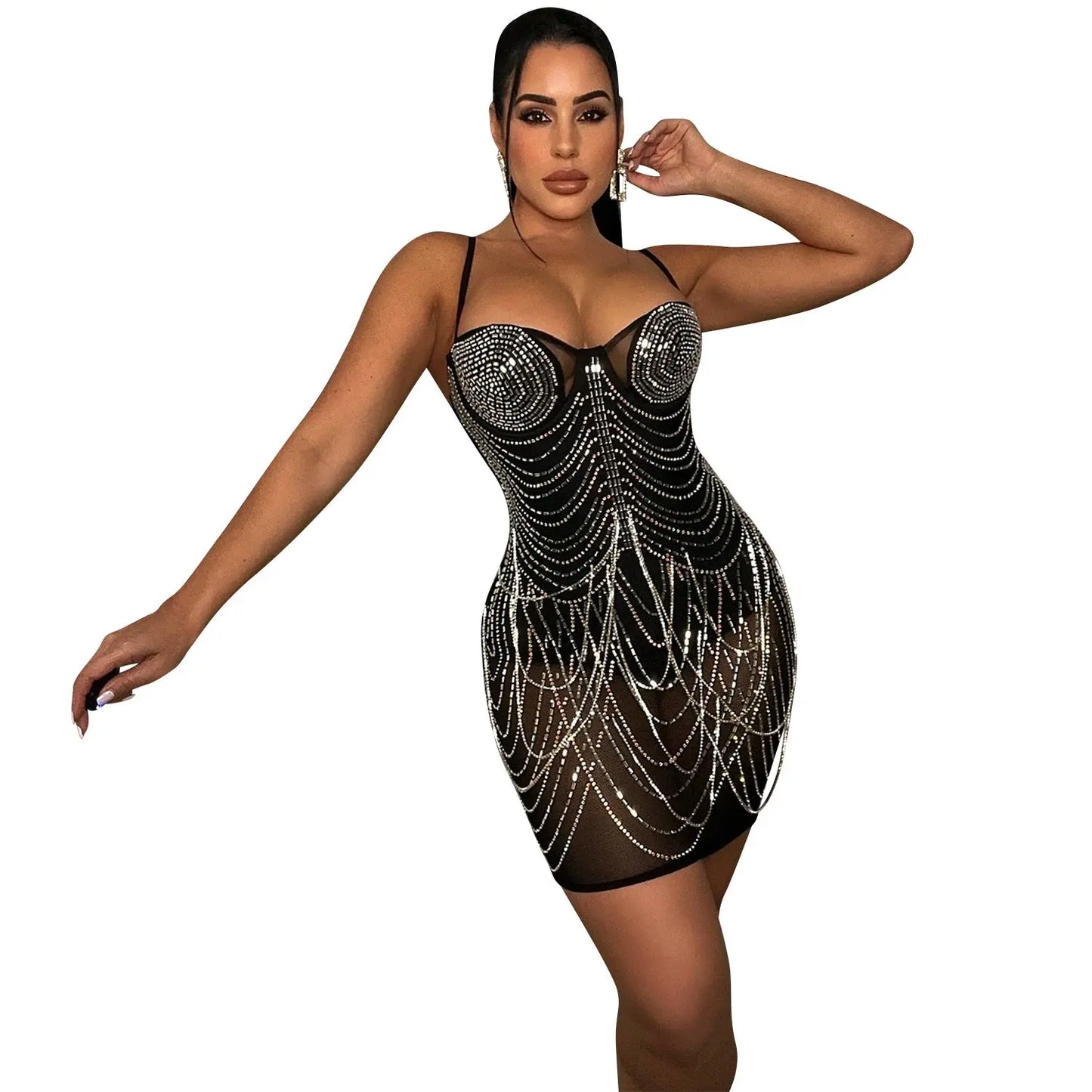 Fashion New Product Hot Drill Perspective Sling Dress Women FLIPSTYLEZLLC