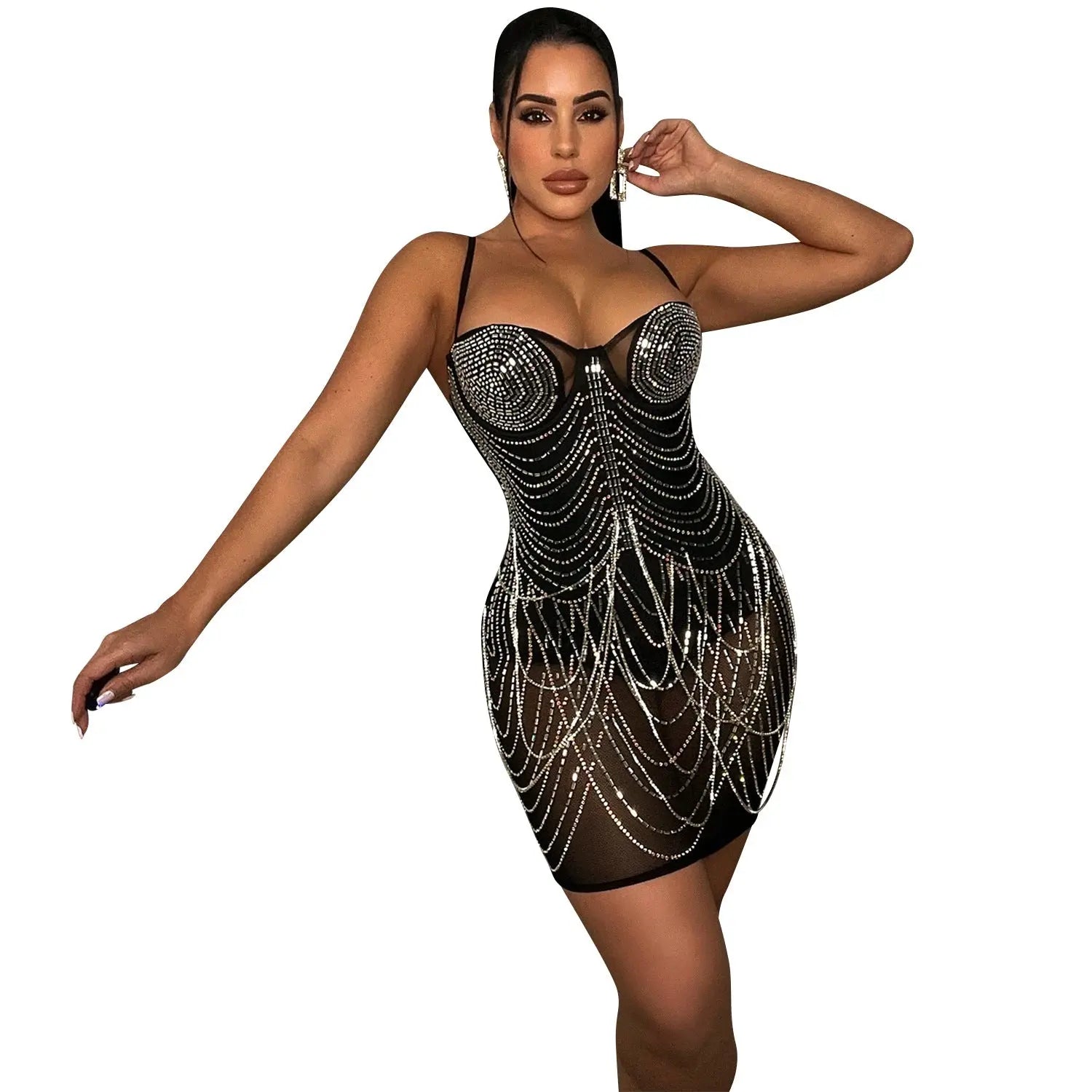 Fashion New Product Hot Drill Perspective Sling Dress Women FLIPSTYLEZLLC