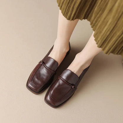 Women’s Retro Minimalist Mid-Heel Leather Shoes FitiqueFit