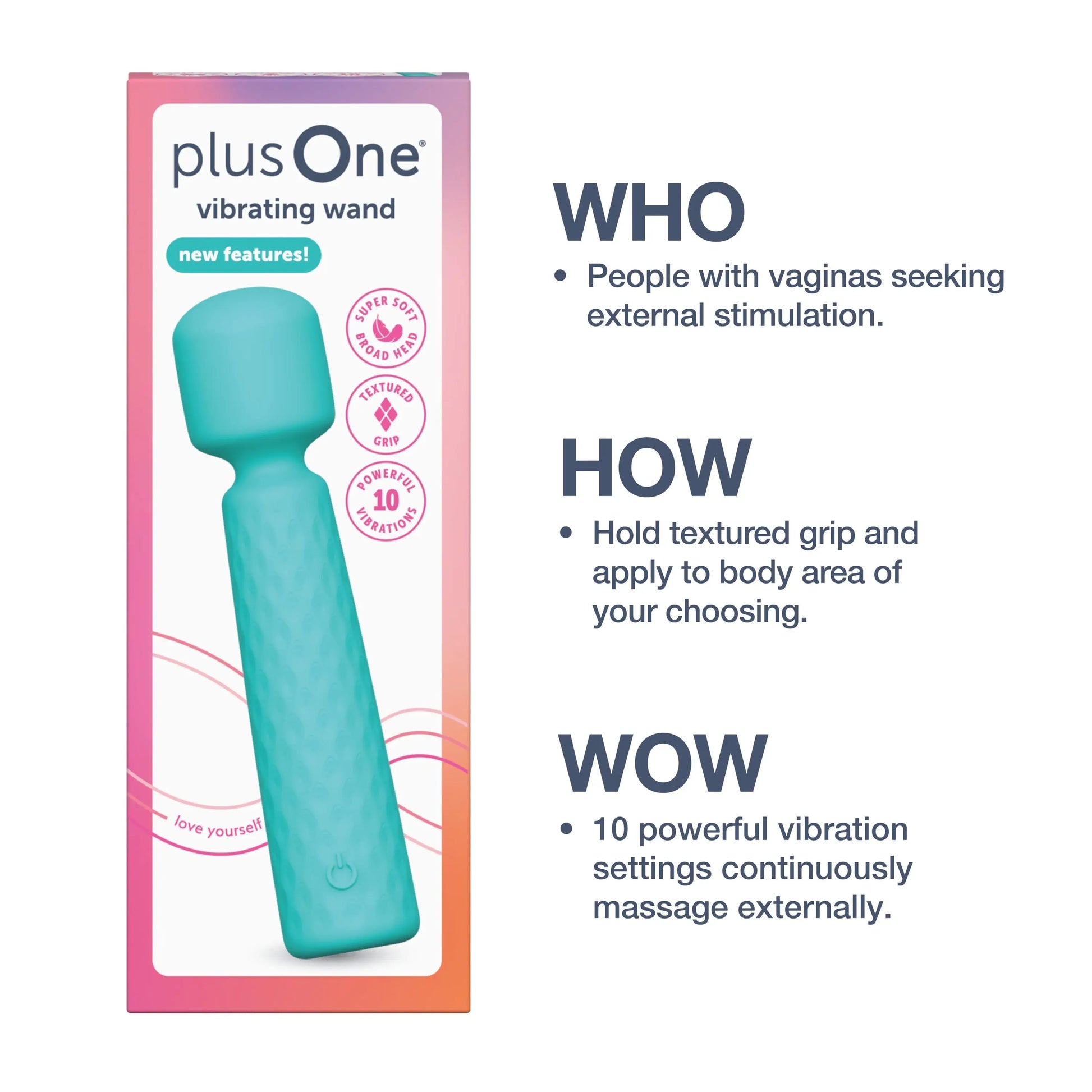 Vibrating Soft Touch Wand, 10 Vibration Settings, Waterproof