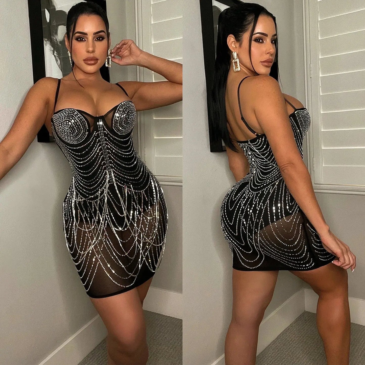 Fashion New Product Hot Drill Perspective Sling Dress Women FLIPSTYLEZLLC