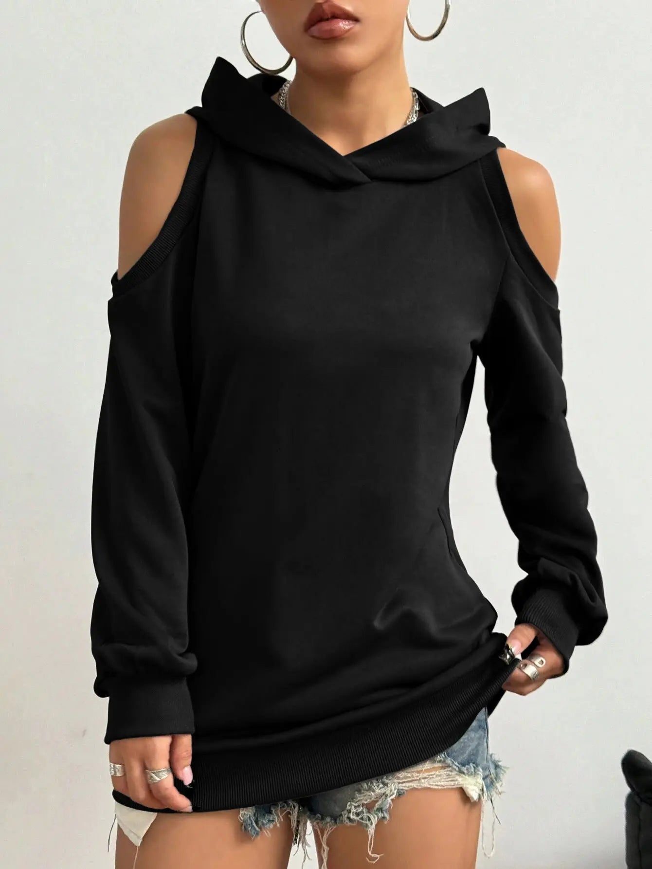 Autumn And Winter Solid Color Off-the-shoulder Hooded Women's Fashion Sweater My Store