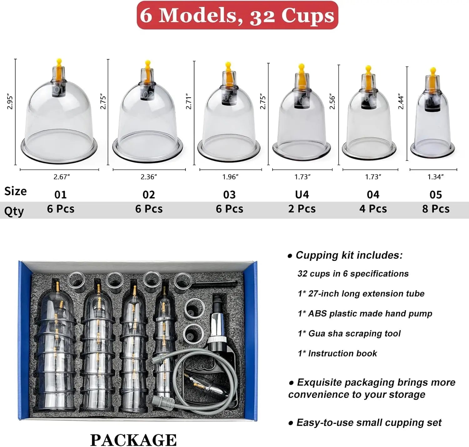 Cupping Set, 32 Cups Cupping Kit for Massage Therapy, Professional Chinese Therapy Set for Back Massage, Pain Relief