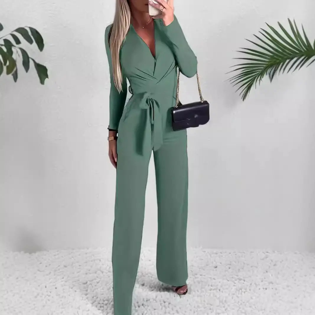 Ladies' Fashionable Slim Fit Sexy V-neck Long Sleeved Slimming Jumpsuit FitiqueFit