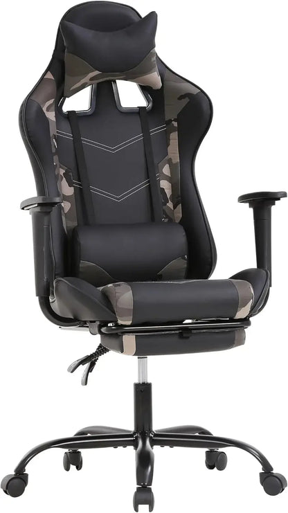 Camo Gaming Office Chair - Ergonomic PU Leather W/Lumbar Support & Footrest，Rolling Swivel