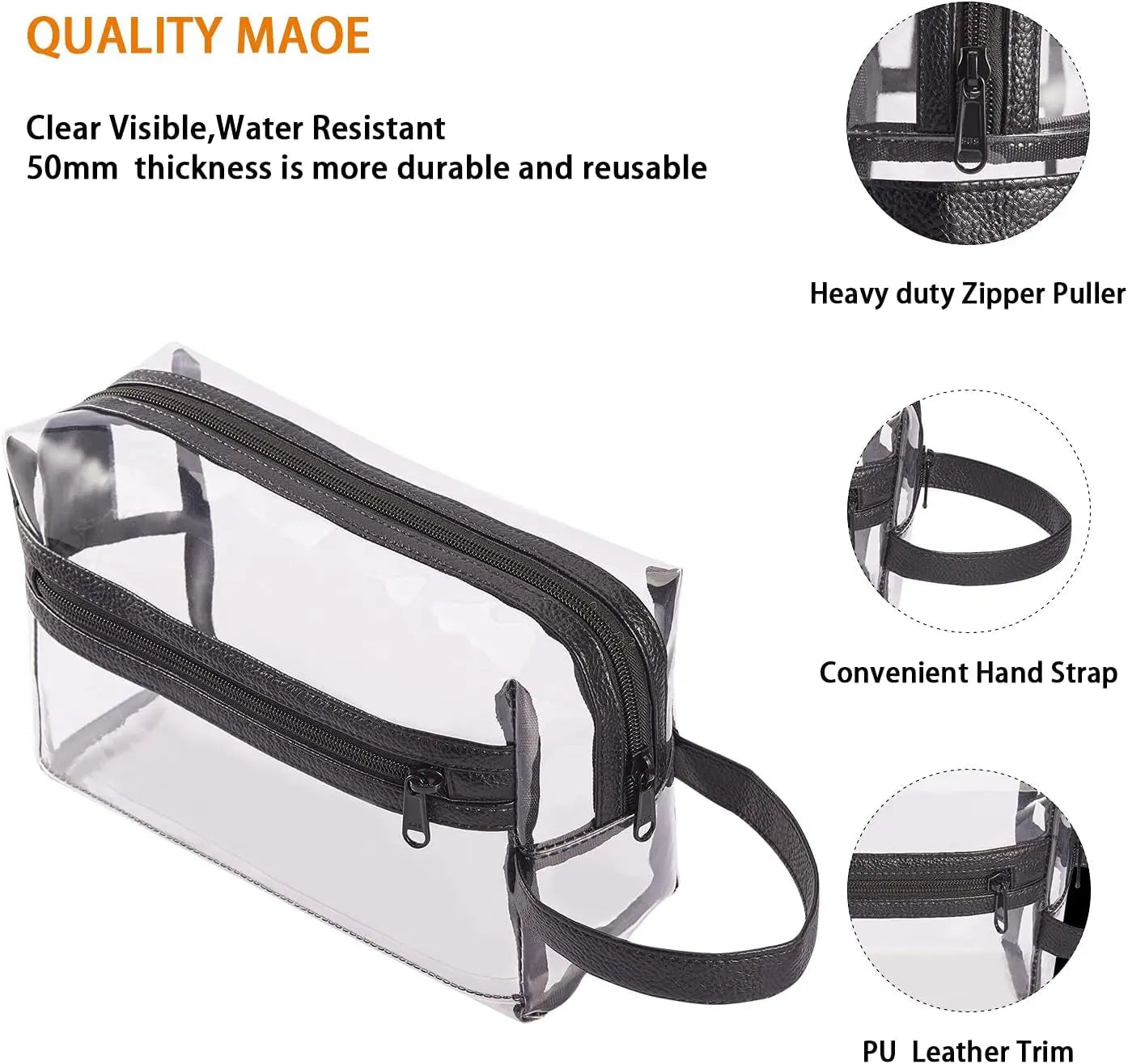 Heavy Duty Clear Travel Toiletry Makeup Bags Transparent Shaving Bag Water Resistant Cosmetic Bag Organizer Pouch with Zipper and Handle